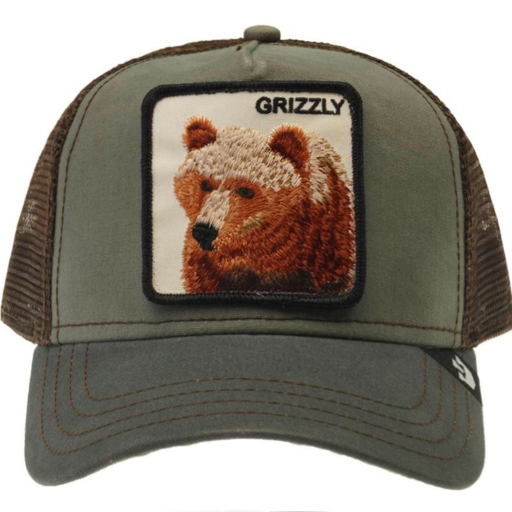 Goorin Bros Olive and Brown Grizzly Patch Trucker Hat